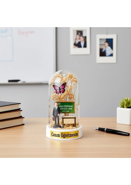 Sıralı Biblolu Ters Fanus - Öğretmenler Günü Hediyesi modelleri