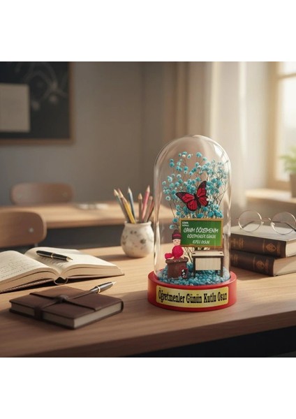 Sıralı Biblolu Ters Fanus - Öğretmenler Günü Hediyesi indirimleri