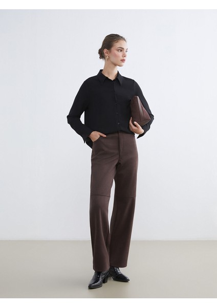 Yeni Sezon Standart Fit Kadın Süet Görünümlü Pantolon