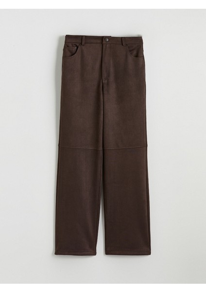 Yeni Sezon Standart Fit Kadın Süet Görünümlü Pantolon indirimleri