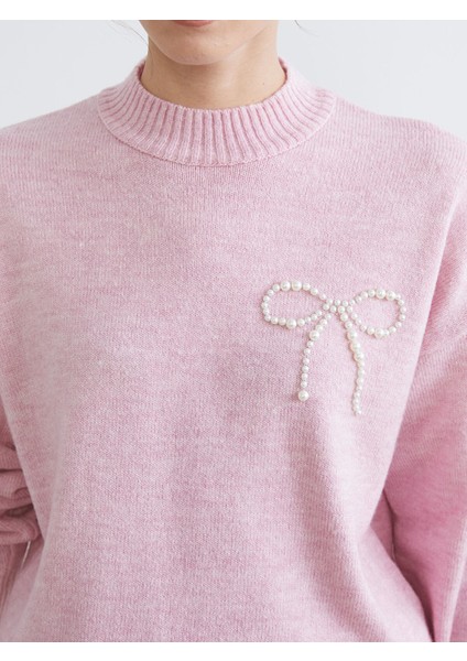 Yeni Sezon Bisiklet Yaka Boncuk Işlemeli Kadın Triko Kazak modelleri