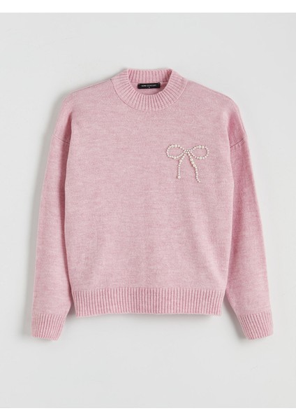 Yeni Sezon Bisiklet Yaka Boncuk Işlemeli Kadın Triko Kazak indirimleri