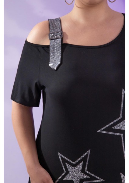 Kadın 1111058 Yıldız Taşlı Abiye Elbise Siyah