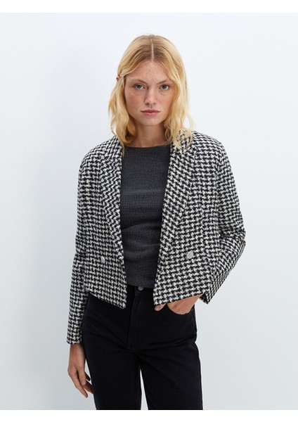 Yeni Sezon Kruvaze Yaka Desenli Kadın Blazer Ceket