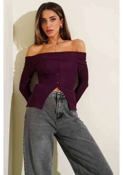 Sptrns Madonna Yaka Düğmeli Bluz Mürdüm T4329 (Beden: Xl) modelleri