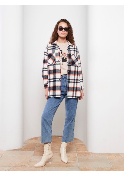 Yeni Sezon Ekose Uzun Kollu Oversize Gabardin Kadın Oduncu Gömlek Ceket modelleri