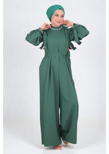 Inci Detaylı Tulum Elbise Zümrüt MSW19152-4