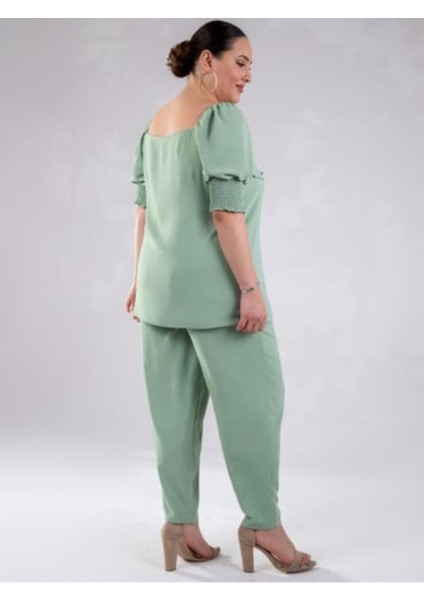 Kadın Büyük Beden Önü Patlı Gipeli Yeşil Takım modelleri