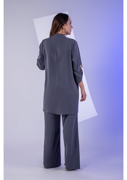 Kadın Büyük Beden Asimetrik Tunik 2'li Takım Füme fiyatları