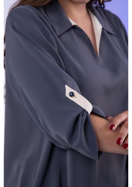 Kadın Büyük Beden Asimetrik Tunik 2'li Takım Füme fırsatları