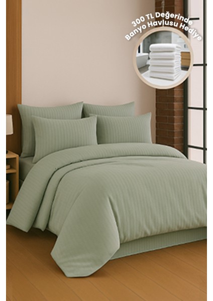 Premıum Su Yeşili Renk Pamuk Saten Çift Kişilik Nevresim Takımı Kutusuz