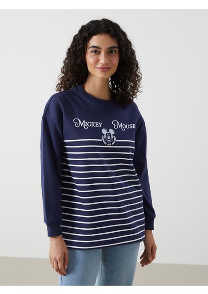 Yeni Sezon Bisiklet Yaka Mickey Mouse Baskılı Kadın Sweatshirt Tunik