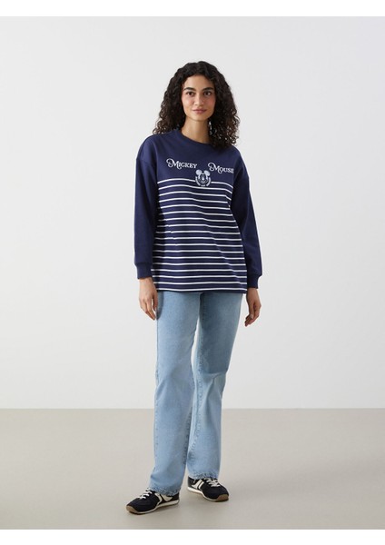 Yeni Sezon Bisiklet Yaka Mickey Mouse Baskılı Kadın Sweatshirt Tunik fiyatları