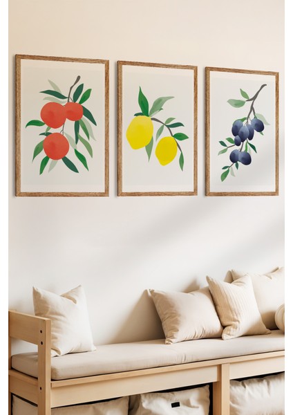 3 Parça Meyve Bahçesi ve Doğa Temalı Ahşap Çerçeve Görünümlü Mdf Tablo Seti fiyatları