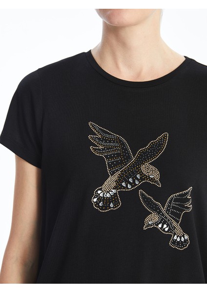 Yeni Sezon Bisiklet Yaka Parlak Taşlı Kısa Kollu Kadın Bluz modelleri