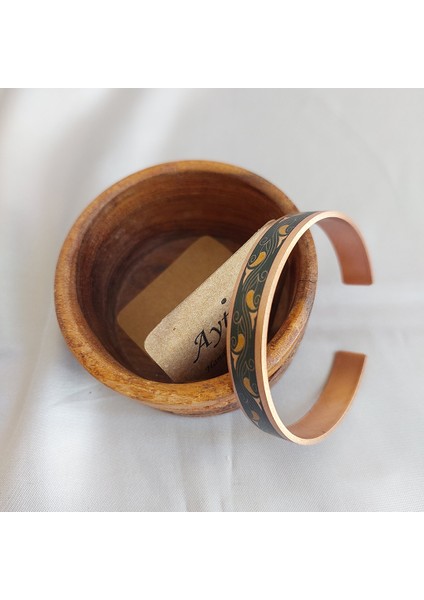 El Yapımı Bakır Bileklik | Etnik Desenli Uv Baskı | Unisex Tasarım