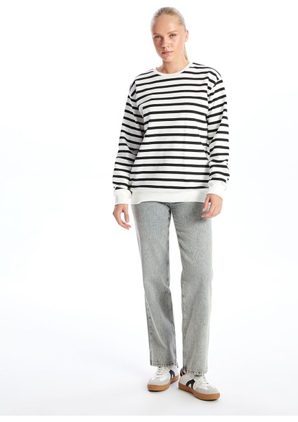 Yeni Sezon Bisiklet Yaka Çizgili Oversize Kadın Kalın Sweatshirt fiyatları