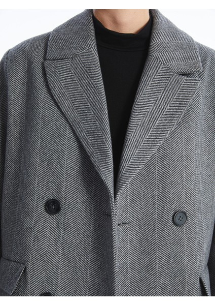 Yeni Sezon Ceket Yaka Desenli Kadın Kaşe Kaban modelleri