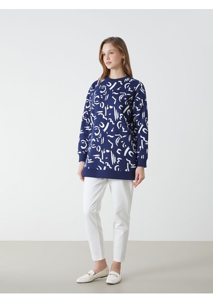 Yeni Sezon Bisiklet Yaka Desenli Kadın Sweatshirt Tunik fiyatları