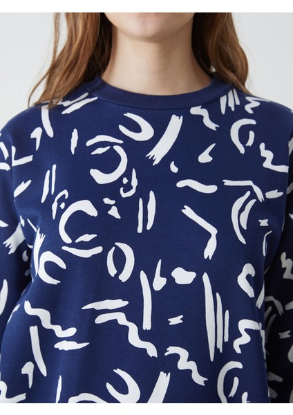 Yeni Sezon Bisiklet Yaka Desenli Kadın Sweatshirt Tunik modelleri