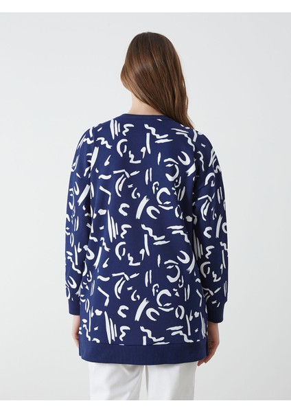 Yeni Sezon Bisiklet Yaka Desenli Kadın Sweatshirt Tunik fırsatları