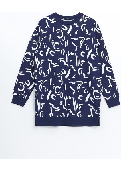 Yeni Sezon Bisiklet Yaka Desenli Kadın Sweatshirt Tunik indirimleri