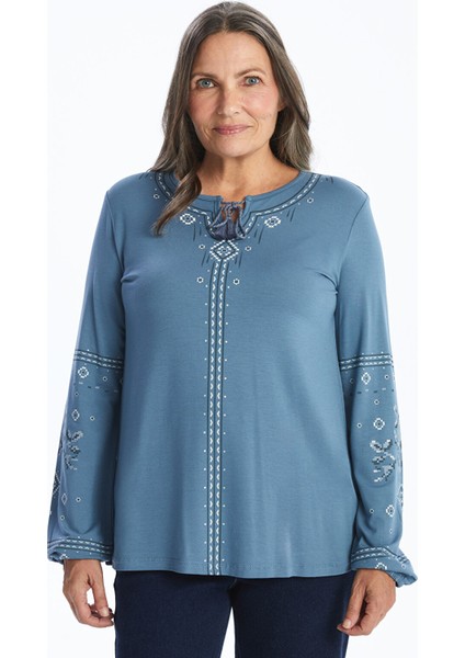 Yeni Sezon Bağlamalı Yaka Desenli Kadın Bluz