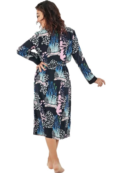 Kadın Lacivert Desenli Sabahlık (Büyük Beden Seçeneğiyle) fırsatları