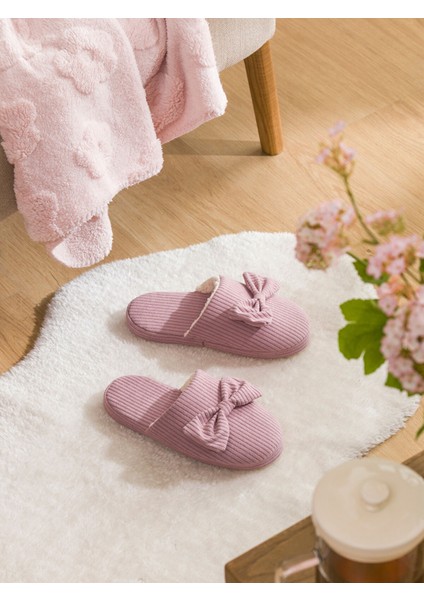 Yeni Sezon Pelüş Fiyonklu Kadın Ev Terliği