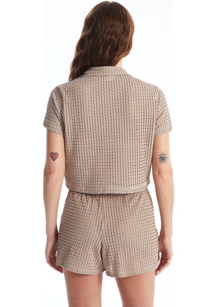 Yeni Sezon Polo Yaka Ajurlu Kısa Kollu Kadın Plaj Bluz fırsatları