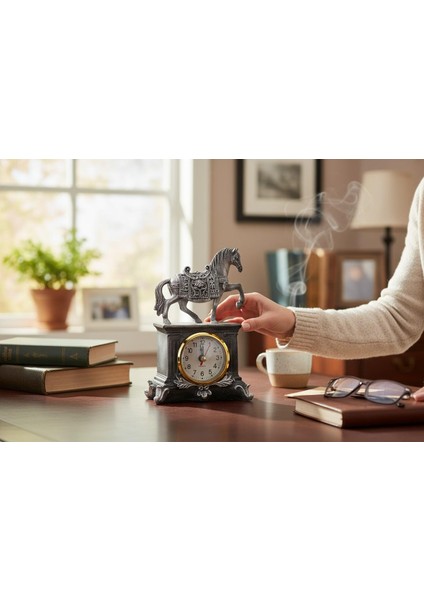 Lüks Işlemeli Saatli At Heykeli Dekoratif Masaüstü Biblo Yeni Yeni Yıl Ev & Ofis Hediyesi 15 Cm. fiyatları