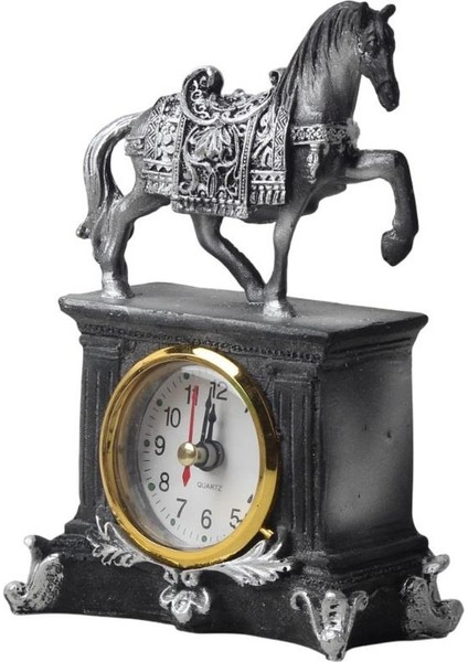 Lüks Işlemeli Saatli At Heykeli Dekoratif Masaüstü Biblo Yeni Yeni Yıl Ev & Ofis Hediyesi 15 Cm. fırsatları