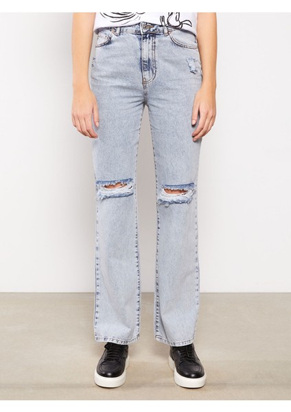 Yeni Sezon Yüksek Bel Straight Fit Cep Detaylı Kadın Jean Pantolon modelleri