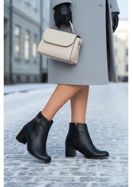 Kadın Kalın Topuklu Metal Detay Fermuarlı Günlük Bot Bootie fırsatları