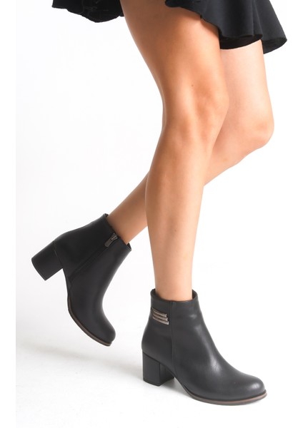 Kadın Kalın Topuklu Metal Detay Fermuarlı Günlük Bot Bootie indirimleri