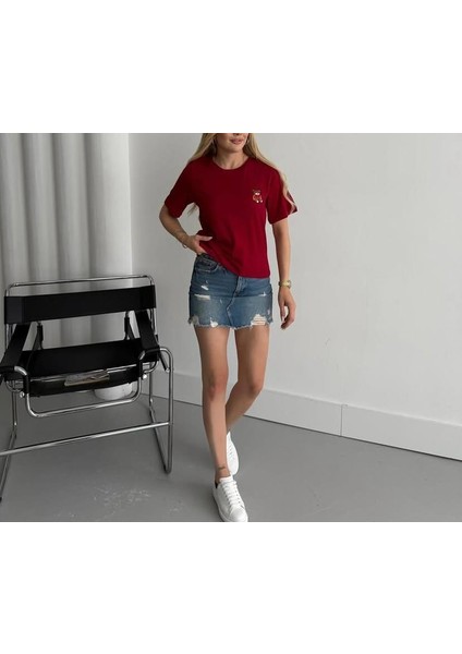 Ayıcıklı Kısa Boy Tişört Kısa Kollu Penye