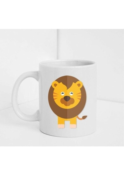 Sevimli Aslan Figürlü Beyaz Baskılı Kupa