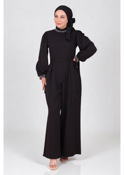 Inci Detaylı Tulum Elbise Siyah MSW19152-1