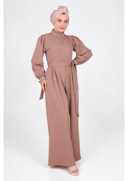 Inci Detaylı Tulum Elbise Vizon MSW19152-3