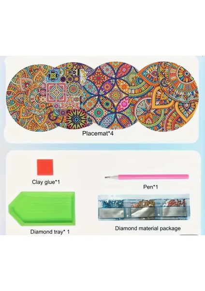 5 D 15X15 cm 4 Lü Elmas Boyama Seti Kendin Yap Tabak/bardak Altlığı modelleri
