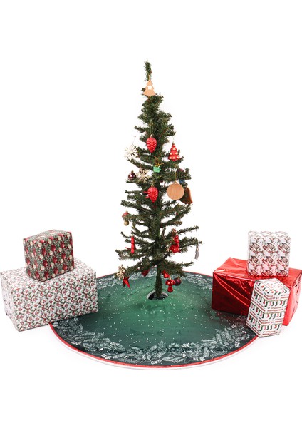 Yılbaşı Ağacı Altı Örtüsü | Yılbaşı Desenli Çam Ağacı Ayak Örtüsü Kaymaz Dot Tabanlı Halı | MIM0359