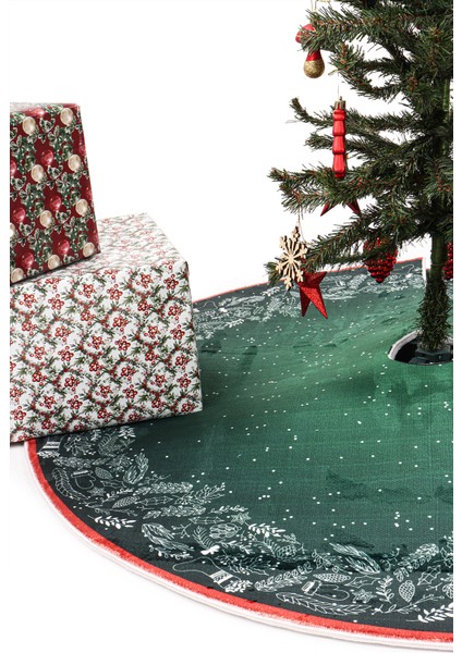 Yılbaşı Ağacı Altı Örtüsü | Yılbaşı Desenli Çam Ağacı Ayak Örtüsü Kaymaz Dot Tabanlı Halı | MIM0359 fiyatları