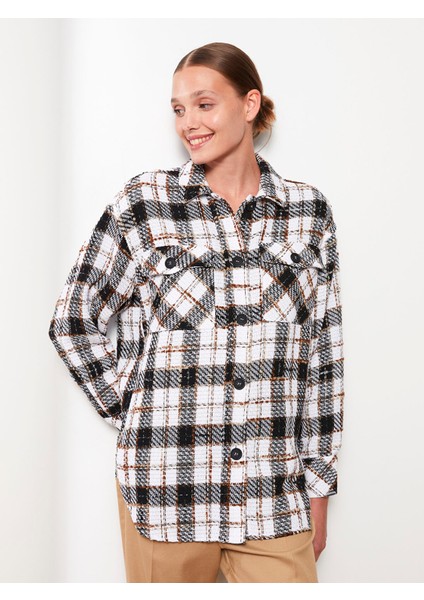 Yeni Sezon Önden Düğme Kapamalı Ekose Uzun Kollu Kadın Tüvit Gömlek Ceket