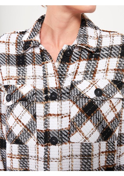 Yeni Sezon Önden Düğme Kapamalı Ekose Uzun Kollu Kadın Tüvit Gömlek Ceket fırsatları