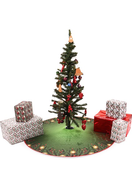 Yılbaşı Ağacı Altı Örtüsü | Yılbaşı Desenli Çam Ağacı Ayak Örtüsü Kaymaz Dot Tabanlı Halı | MIM0359