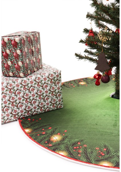 Yılbaşı Ağacı Altı Örtüsü | Yılbaşı Desenli Çam Ağacı Ayak Örtüsü Kaymaz Dot Tabanlı Halı | MIM0359 fırsatları