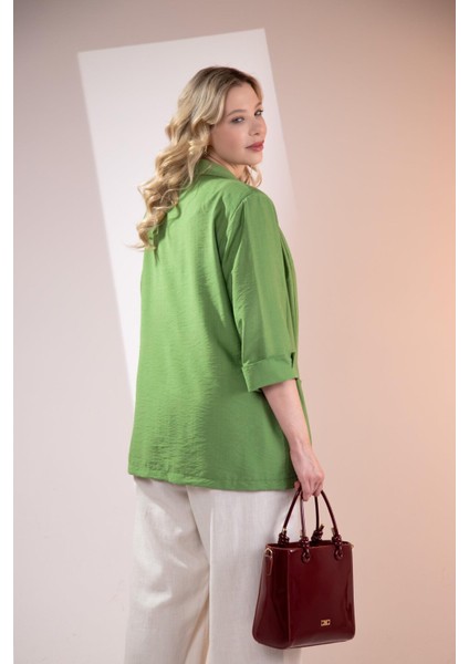 Kadın Büyük Beden Cepli Yeşil Ceket modelleri