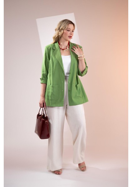 Kadın Büyük Beden Cepli Yeşil Ceket indirimleri