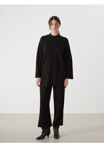 Yeni Sezon Beli Lastikli Parlak Görünümlü Kadın Triko Pantolon