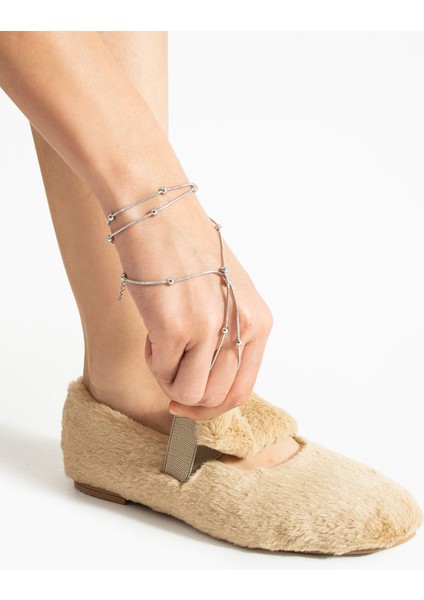 Krem Peluş Kışlık Düz Taban Kadın Babet FT3939 fiyatları
